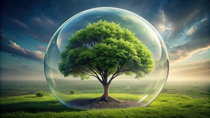 A tree enclosed in a futuristic bubble
