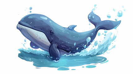 Wall Mural - a majestic whale gracefully swims through the clear blue ocean, surrounded by lush greenery and a clear blue sky