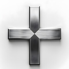 Wall Mural - Minimalist Brushed Steel Cross on White Background with Copy Space