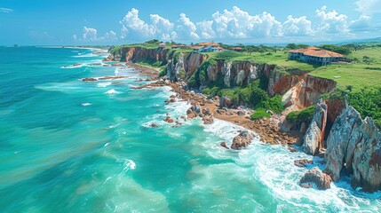 Wall Mural - High-angle view of the coastal cliffs and beaches of Pipa in Rio Grande do Norte