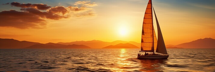Wall Mural - Sailboat Gliding Through a Golden Sunset