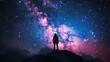 © kitidach - Silhouetted person standing against a vibrant starry night sky, viewing the majestic Milky Way galaxy, evoking wonder and cosmic exploration.