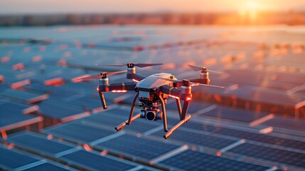 Poster - Aerial Drone Capture of Solar Panel Farm Showcasing Clean Energy Technology and Expansive Array