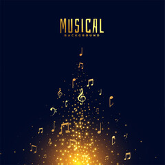 Wall Mural - golden musical notes floating background with shiny effect