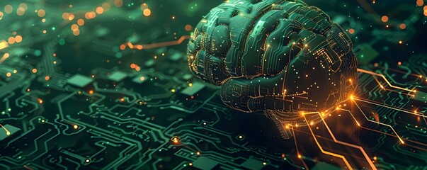 Poster - Conceptual Art of Brain Made of Glowing Circuit Boards Representing Thought and Innovation