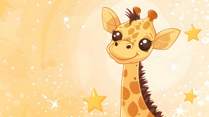 Cute Cartoon Giraffe Illustration with Golden Stars