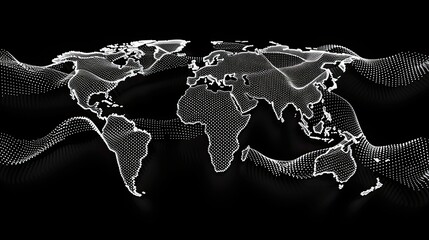 Wall Mural - world map made from white dots isolated on black background