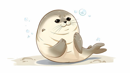 Wall Mural - Cute Cartoon Seal Illustration on Sand with Bubbles