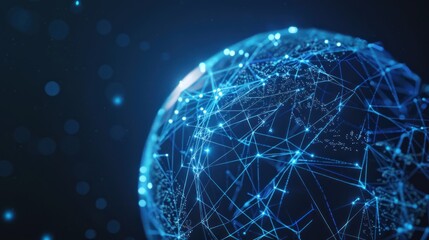 Poster - futuristic globe with abstract connected lines and blue neon color on dark background