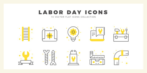  10 Labor Day Two Color icon pack. vector illustration.