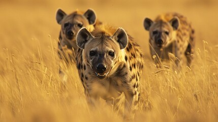 agile hyenas hunt in the savannah, their spotted coats and powerful jaws making them efficient preda