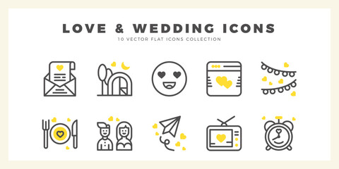 Wall Mural - 10 Love And Wedding Two Color icon pack. vector illustration.