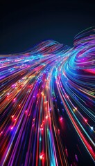Aufkleber - Vivid trails of colorful light streak across a dark background, creating a mesmerizing abstract effect.