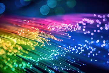 Aufkleber - Vibrant multicolored fiber optic lights creating a dazzling display of bokeh and patterns in a mesmerizing abstract background.
