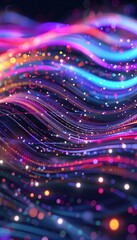 Aufkleber - Vibrant abstract digital art with flowing lines and colorful dots, representing data streams and futuristic technology. Perfect for tech-themed projects.