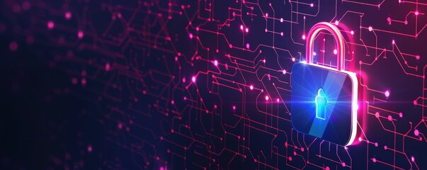 Leinwandbilder - Glowing padlock symbol against a digital background representing cybersecurity, online safety, and data protection in a tech environment.