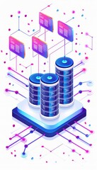 Poster - Futuristic digital data storage server concept with glowing circuits and data nodes, representing cloud computing and data management.