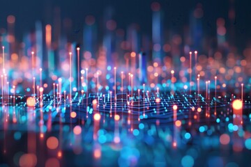 Aufkleber - Futuristic digital circuit board with glowing lights representing high-tech data networks, innovation, and advanced technology concepts.