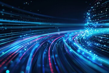 Poster - Dynamic digital light trails representing high-speed data transfer, futuristic technology, and fast connectivity in a digital world.
