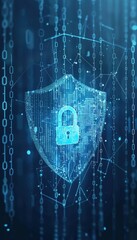 Leinwandbilder - Digital cybersecurity shield with a lock, protecting data in a network background. Concept of security, protection, and encryption.