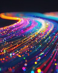 Aufkleber - Colorful abstract image of fiber optic wires with vibrant light streaks, representing high-speed data transmission and advanced technology.