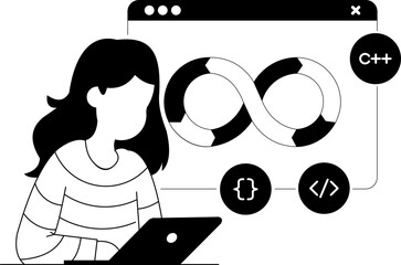 programmer software developer coding in computer notion style