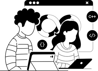 Programmer Software Developer Coding in Computer Notion Style