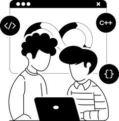 Programmer Software Developer Coding in Computer Notion Style