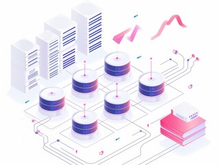 Aufkleber - Abstract illustration of data server infrastructure with connected databases, depicting modern technology and cloud computing concepts.