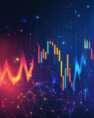 Poster - Abstract digital stock market graph with vibrant colors showing data visualization for financial analysis, investment trends, and technology.