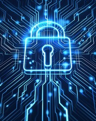 Aufkleber - A glowing padlock illustration on a digital circuit background symbolizing cybersecurity, data protection, and online privacy.