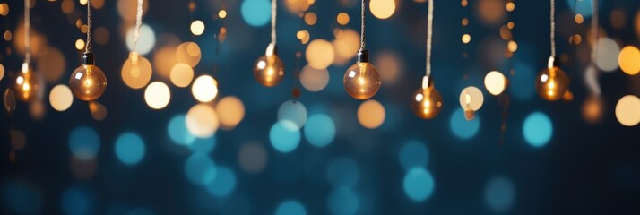 Wall Mural - Glowing Bulbs with Blue and Yellow Bokeh