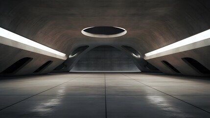 Wall Mural - Expansive Futuristic Architectural Interior with Smooth Concrete Floor