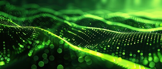 Poster - wavy green neon line digital technology background