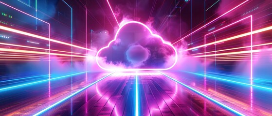 Poster - Neon light cloud computing data center futuristic technology