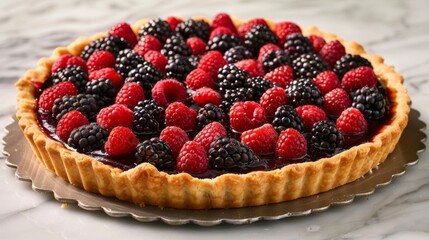 Wall Mural - A beautiful work of art this forest berry tart features a mosaic of forest berries nestled in a buttery crust perfect for any occasion.