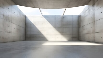 Wall Mural - Sunlit Art Gallery Hall with Modern Minimalist Concrete Architecture Design