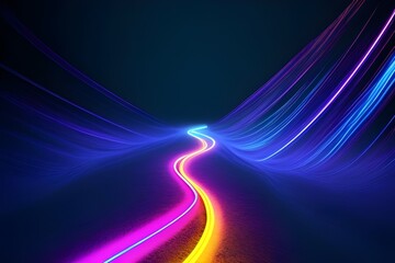 neon trail vibrant colors abstract overlaying waves dark background