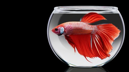 Wall Mural - Colorful Betta fish swimming alone in a clear fishbowl, detailed fins, crystal-clear water, minimalist and captivating