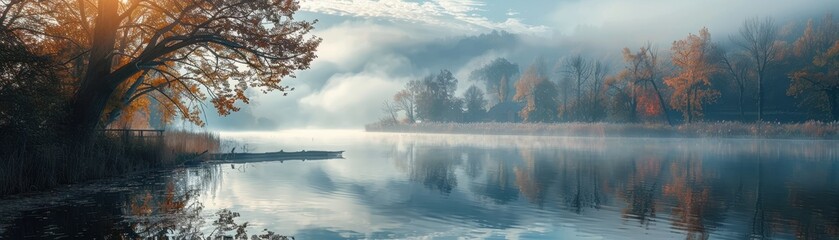Wall Mural - Serene Autumn Morning by the Lake