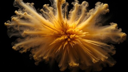 Wall Mural - yellow smoke center radial explosion isolated in black background