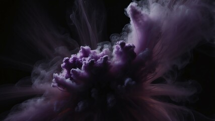 Wall Mural - violet smoke center radial explosion isolated in black background