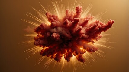 Wall Mural - red smoke center radial explosion isolated in gold bac background