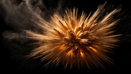 Wall Mural - gold smoke center radial explosion isolated in black b background