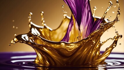 Wall Mural - splash of violet liquid isolated in gold background