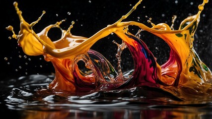Wall Mural - splash of tricolor liquid isolated in black background