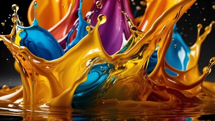 Wall Mural - splash of multicolor liquid isolated in gold backgroun background