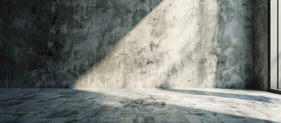 Canvas Print - Empty room with cement floor and gray cement or concrete wall texture background illuminated by sunlight.