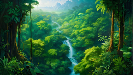 Wall Mural - aerial top view forest tree, rainforest ecosystem and healthy environment concept and background, te