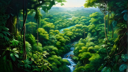 Wall Mural - aerial top view forest tree, rainforest ecosystem and healthy environment concept and background, te